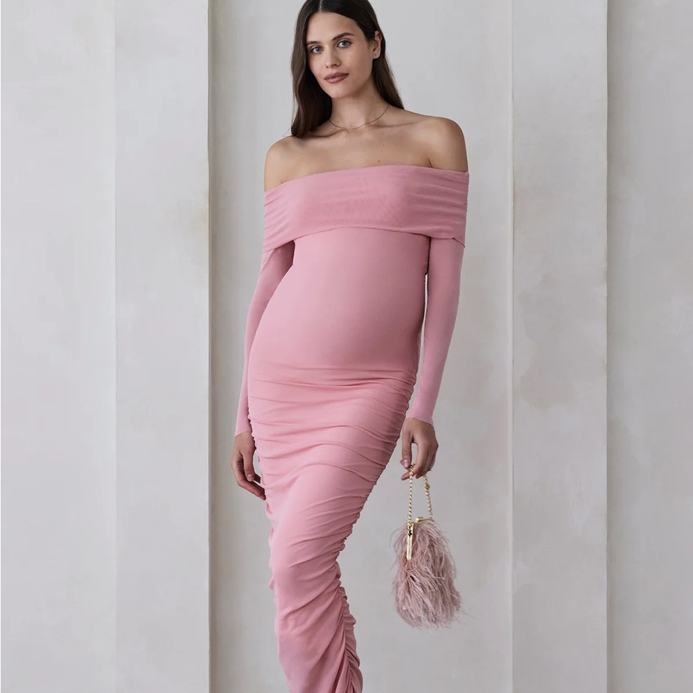 Bumpsuit Off The Shoulder Soft Mesh Dress Pink Medium